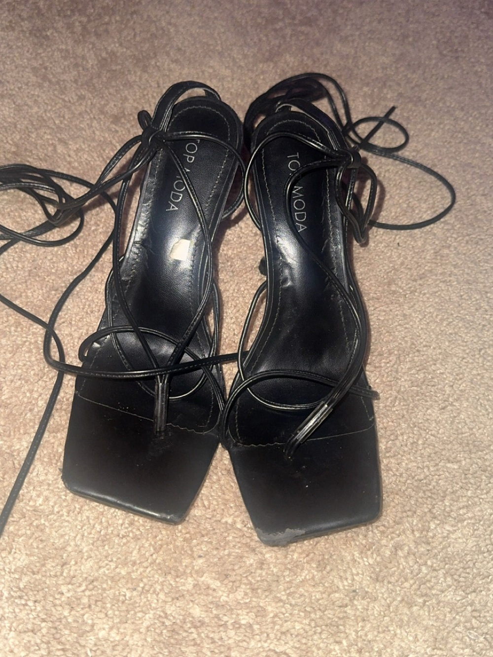 Fashion Nova Black Lace-Up Square Toe Heels